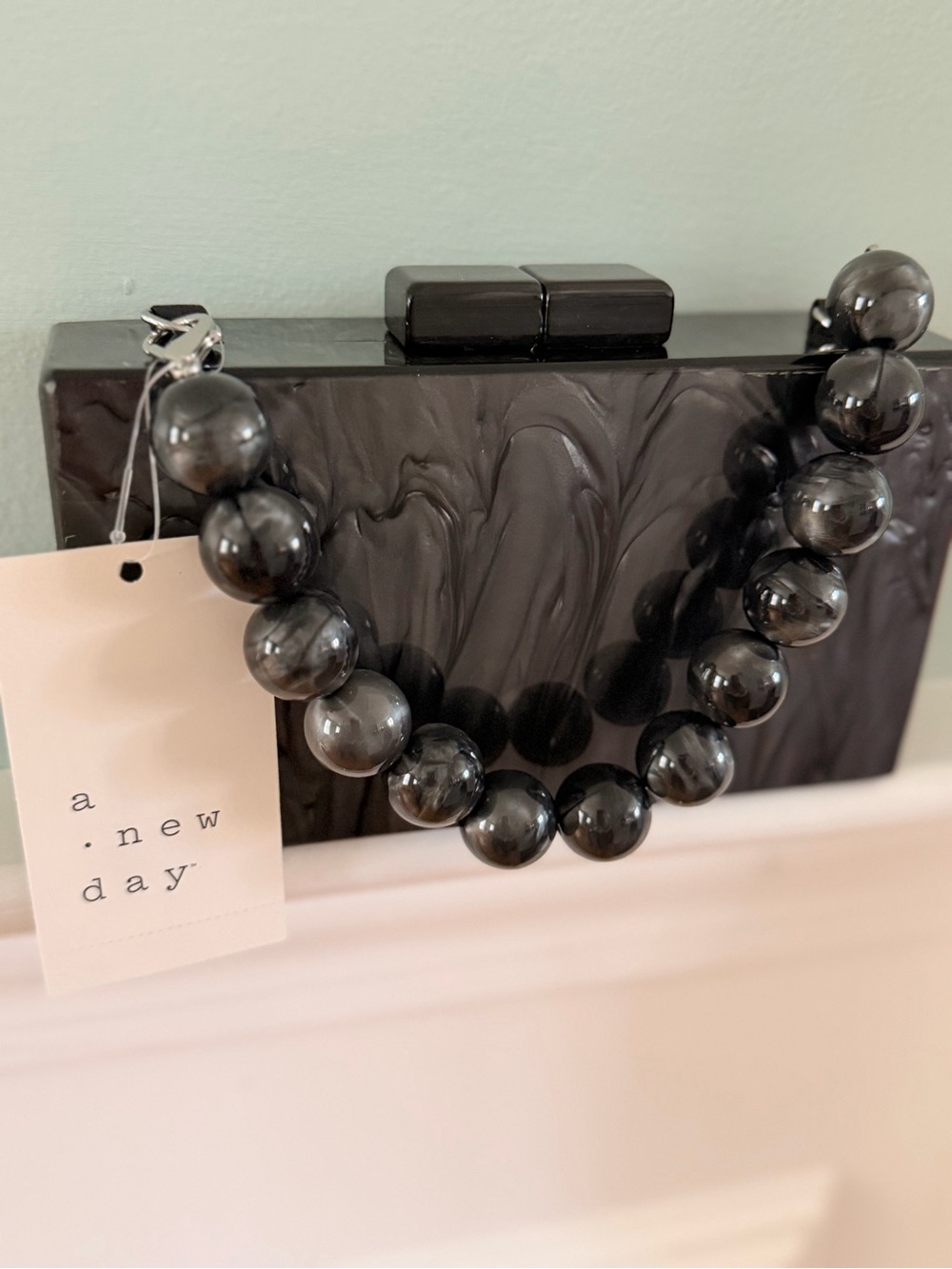 a new day Gray Marbled Acrylic Box Clutch with Chunky Bead Strap